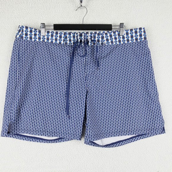 Prana Swim Trunks Mens Extra Large Blue White Geometric Unlined Swim Beach - Picture 1 of 9
